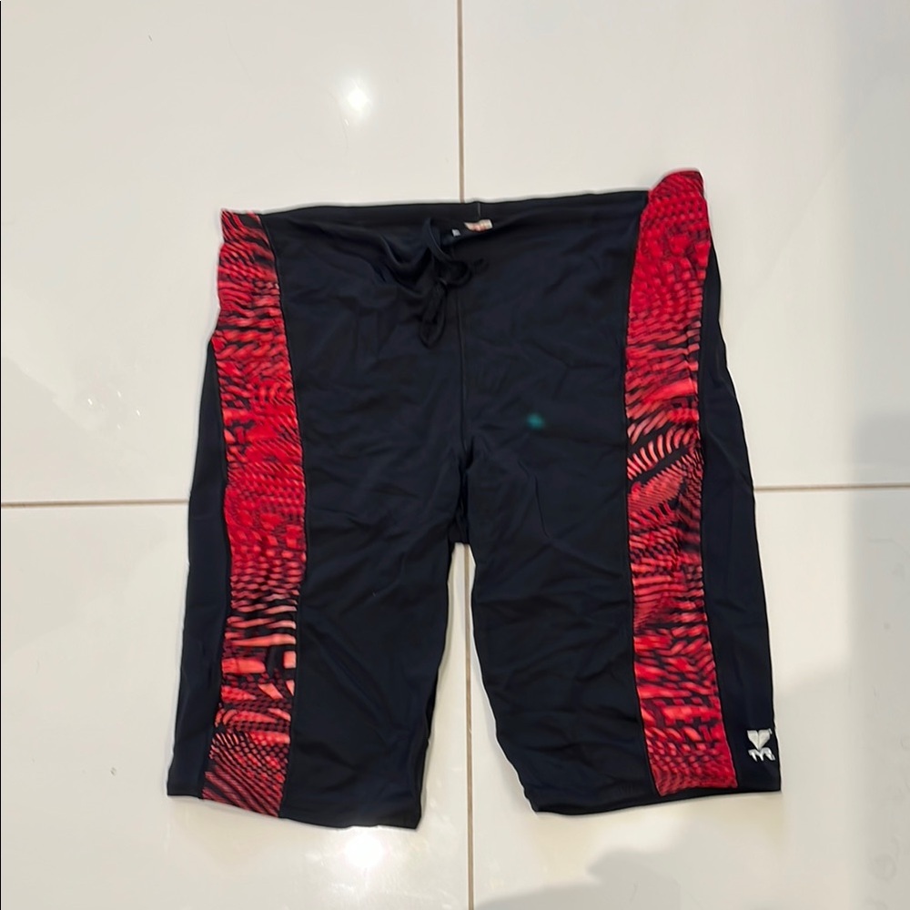 TYR Men's Black and Red Swim Shorts